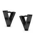 Two Piece Geometric Triangle V Shape Huggie Earrings For Women And Men Stainless Steel Silver Black Plated Hypoallergenic Unisex Set