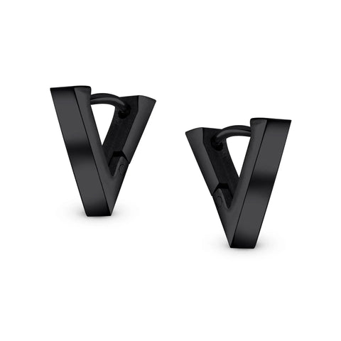 Two Piece Geometric Triangle V Shape Huggie Earrings For Women And Men Stainless Steel Silver Black Plated Hypoallergenic Unisex Set