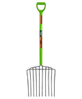 10-Tine Welded Steel Ensilage Fork With Hardwood Handle And D-Grip For Manure Mulch And Loose Material, 52-Inch Length, side view.