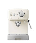 Front view of Semi Automatic Espresso Coffee Machine With Built In Milk Frother For Home Use, 1050W, 110 To 240V, Beige Color.