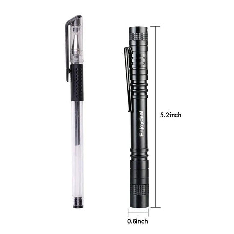 Ultra Slim 1000 Lumen Pen Light Flashlight With Clip Pocket LED Aluminum Body Powered By Two AAA Batteries Not Included Long Lasting EDC Tool next to pen, 5.2 inch height
