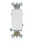 Front view of Decora Plus 3 Way Rocker Switch With Quiet AC Operation, 20 Amp, 120 277V, Commercial Grade, White