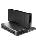 Dead Simple Vertical Thunderbolt 4 MacBook Docking Station Driving Two 4K Displays At 60Hz With Twelve Rock Solid Ports And Hella Fast 96 Watt Charging Plus Magsafe, side view showing ports.