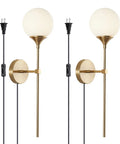 Gold Glass Globe Wall Sconces Set Of 2 Plug In Mid Century Modern Look For Vanity Bathroom Mirror Hallway Stairway