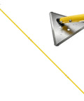 Extendable Pond Weed Cutter Kit With A Three-Sided Blade And Aluminum Poles For Cattails And Garden Weeds Angled Cutting Without Repositioning Durable Yellow Tool For Quick Yard Cleanup And Lawn Pond Maintenance, yellow pole and blade close-up