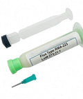 Pro Grade Syringe Solder Paste Flux Kit With RMA-223 10cc for PCB BGA soldering shown with needle and cap.