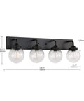 Dope Matte Black Bathroom Vanity Light With 4 Lights Milky White Clear Glass Shade Sleek Modern Wall Sconce dimensions view
