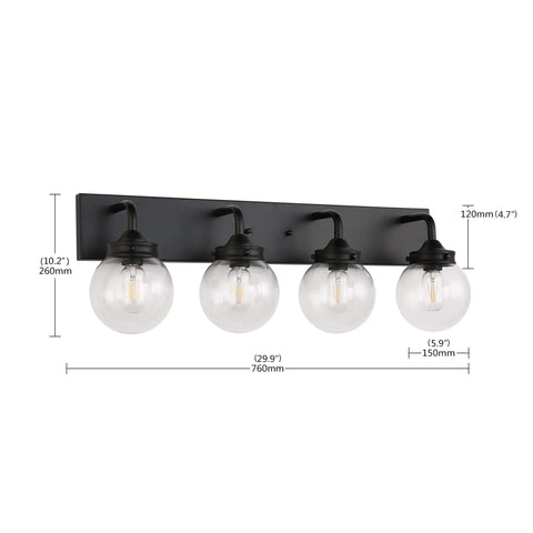 Dope Matte Black Bathroom Vanity Light With 4 Lights Milky White Clear Glass Shade Sleek Modern Wall Sconce dimensions view