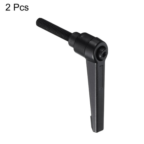 Adjustable Clamping Lever Set M6 Thread Push Button Ratchet Handle With Locked Rotating Screw Knobs Carbon Steel Black Finish, 2 Pcs