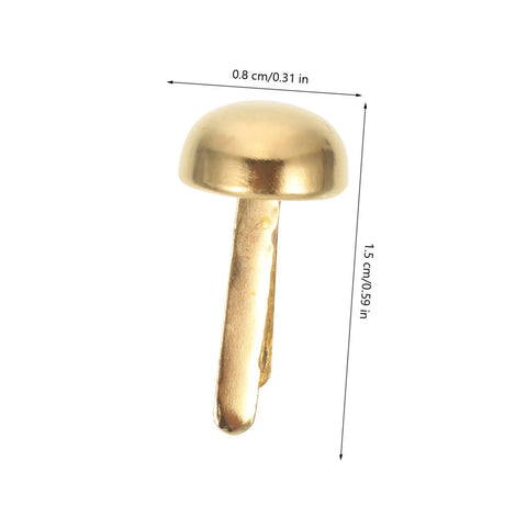 Close-up of a single gold paper brad from the 200Pcs Miniature Nails Tacks Pins Brads For Paper Crafts Scrapbooking Fasteners For Diy Projects Jewelry Box Nails Panel Assortment Set For Card Making Gift Boxes And Home Decor, measuring 1.5 cm by 0.8 cm
