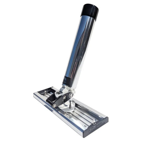 Adjustable Fishing Rod Holder for Boat Track System with Five Vertical Positions and 90 Degree Motion, Dockside Ready, Easy One Hand Hook Sets, Horizontal Rotation Egg Base, Buff Brite Finish, Proudly Made in USA, angled aluminum mount