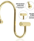 Decorative Brushed Gold Shower Curtain Hooks 12 Pack Rust Resistant Metal Hangers For Bathroom Easy Glide Rings With Classic T Shape Design Keeps Your Curtain Secure And Add A Sleek Modern Look To Any Shower Space
