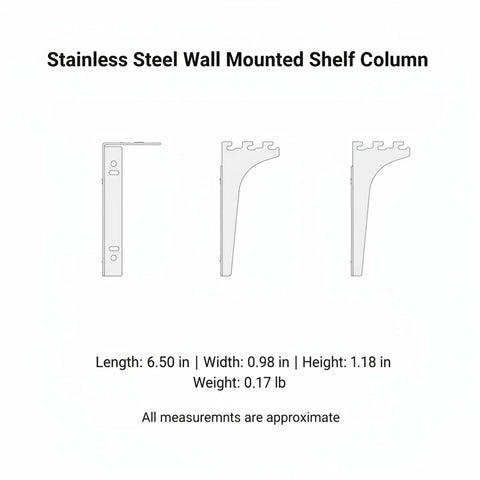 Stainless Steel Wall Mount Column Bracket For Floating Shelves 1 Inch Wide Vertical Support diagram with measurements