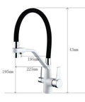 GAZOGJ 360°Rotatable 3-Way Kitchen Faucet with Extendable Shower Head, modern design with black rubber hose and dual lever.