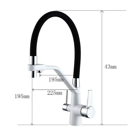 GAZOGJ 360°Rotatable 3-Way Kitchen Faucet with Extendable Shower Head, modern design with black rubber hose and dual lever.