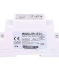 Heavy Duty Din Rail Power Supply 24 Volt 0.63 Amp 15 Watt Ac Dc Switching Module With Pwm Tech, white with label.