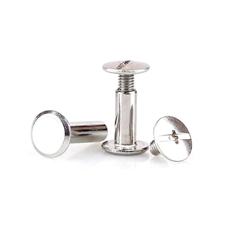 Badass 304 Stainless Steel Binding Screws With Knockout Nickel Polish for Leather Work, M2 through M6 size.