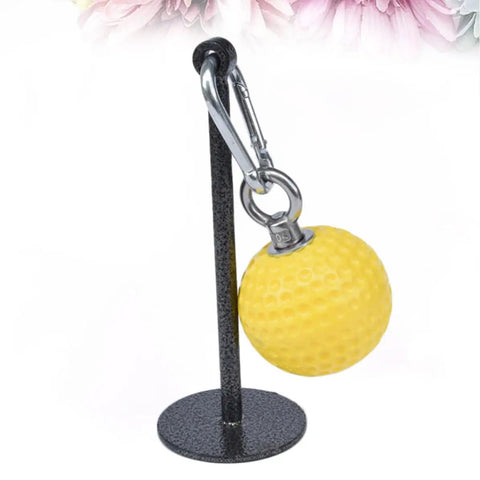 Hand Grip Ball For Dumbbell Bracket Set Anti Slip Surface And Easy Detachment Yellow PC And Steel Fitness Gear hanging on stand