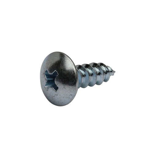 Close-up of a zinc screw from Two Pack Cabinet Door Restraint Kit With Door Stops Zinc Finish Includes Screws And Washers To Keep Doors From Swinging Too Far