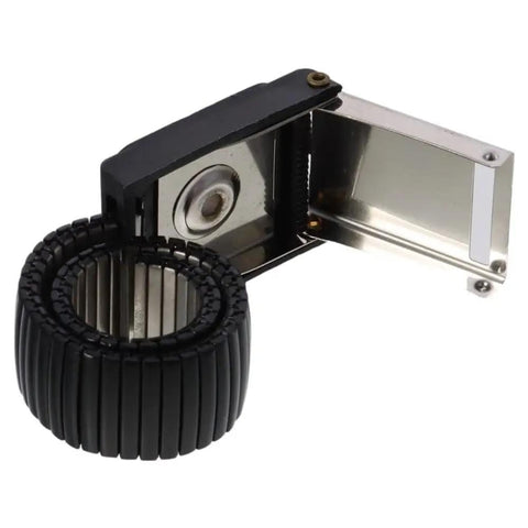 Extendable ESD Wrist Strap With Alligator Clip Grounding Wristband, black PU material, open clasp detail