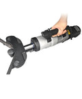 Electric Steel Bar Bender That Knocks Out Rebar Work Fast Brushless Hydraulic Straightener For Hoops being operated by hand.