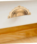 Vintage Gold Semi Circle Cabinet Door Pulls 2 Pack, Retro Cupboard And Wardrobe Drawer Handles For Kitchen Cabinets, Dressers And Furniture, Durable Metal Hardware That Resists Rust shown on white drawer