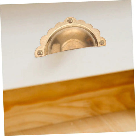Vintage Gold Semi Circle Cabinet Door Pulls 2 Pack, Retro Cupboard And Wardrobe Drawer Handles For Kitchen Cabinets, Dressers And Furniture, Durable Metal Hardware That Resists Rust shown on white drawer