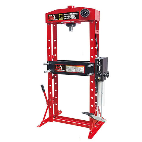 30 Ton H Frame Hydraulic Shop Press With Floor Press Plates For Garage And Shop Use Beefy Heavy Duty Steel Frame in red