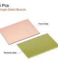 Copper Clad PCB Boards 70mm By 50mm By 1mm FR4 Glass Fiber Single Sided showing front and reverse sides, pack of 5