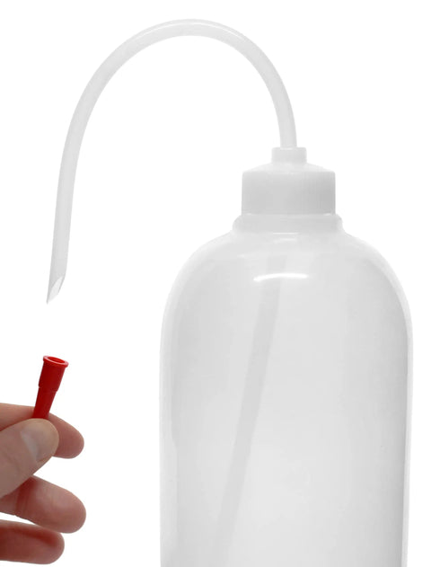 1 Liter Clear Polyethylene Wash Bottle With Tough As Nails Build, Screw Cap And Flexible Delivery Tube For Easy Liquid Dispensing Includes Tube Cap Built To Last, Temperature Safe From Minus 50C To 80C, Resistant To Acids And Alcohols. clear wash bottle with red tube cap