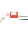 38mm Shackle Safety Padlock Lockout Tagout Lock With PVC Bag for industrial electrical equipment, keys attached, open view.