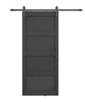 36x84 Inches Sliding Barn Door Four Panel Black With Hardware Kit Included Dope Wave Pattern Waterproof Panels And Pre Drilled Holes For Easy Assembly Ideal For Bedroom Bathroom Closet And Laundry Room, front view