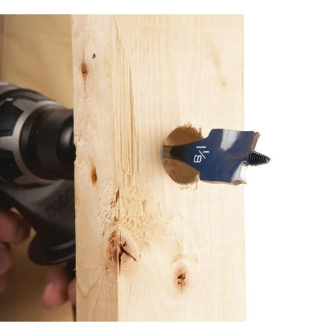 Drilling with 12 Piece Daredevil Spade Bit Set With One Quarter Inch Hex Shank For Fast Wood Drilling Clean Holes Reduced Blowout