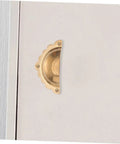 Vintage Gold Semi Circle Cabinet Door Pulls 2 Pack on white cupboard, durable metal hardware, retro style.