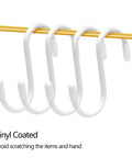 10 Pack 3 Inch S Hooks Heavy Duty Vinyl Coated Non Slip Hanging Hooks For Kitchen Closet Bathroom Garage Garden White Ideal For Utensils Towels Hangers Tools And A Quick Space Organization For Everyday Home Life In Humid Environments displayed on rail