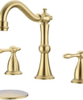 8 Inch Widespread Brushed Gold Bathroom Faucet With Overflow Pop Up Drain Assembly And 3 Hole Mount Solid Brass Vanity Sink Tap