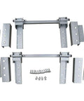 Super Heavy Duty Universal Hidden Hinge Kit for Double Doors with Beefy Bushed Steel Frame and Ground Shoulder Bolt Pins remains unassembled.