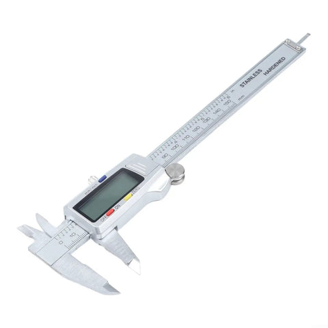 Digital Vernier Caliper with Large LCD Display, stainless steel design, close-up showing measurement jaws and digital readout.