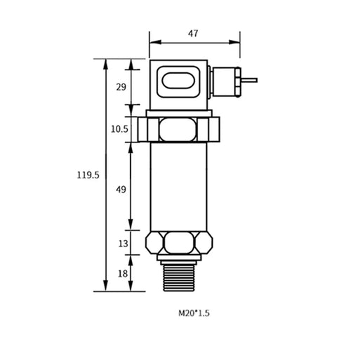 Technical drawing of NPT1/4 Thread Pressure Transmitter Sensor For Hydraulic Systems, Pro Grade 0-100 PSI Range, 4-20mA And 0-10V Output