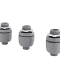 Battle Tough 10 Pack 1 Inch NPT Liquid Tight Conduit Connectors Heavy Duty Nylon Electrical Fittings displayed in three angles.