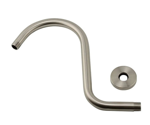 Goose Neck Shower Arm Extension in Stainless Steel with Brushed Nickel Finish, 6 Inch Rise, 11.5 Inch Wall Reach, includes flange