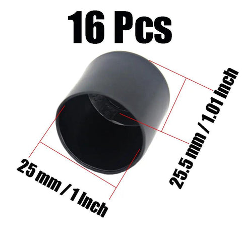 Heavy Gauge Round Rubber Chair Leg Caps And Table Foot Floor Protectors One Inch Black Furniture Bumpers showing 25mm dimensions.