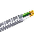 Close-up of 50 Feet MC Cable 8 AWG 2 Conductors Stranded Metal Clad Cable With Aluminum Armor And Green Insulated Copper Ground Wire