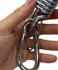Person holding Beefy Heavy Duty Swing Springs Kit with 2 700 lb capacity springs and snap hooks for porch and hammock use.