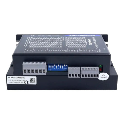TE Series Digital Stepper Driver for Nema 34 Motors, showing connectors and control switches, high efficiency motion controller.