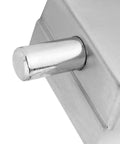 Close-up of the Rock Solid Glass Door Lock featuring corrosion resistant satin nickel twist handle for sliding panels.