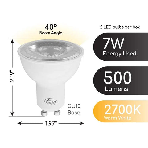 Low Profile Dimmable Led Par16 Bulbs Gu10 Base, 7W Replaces 50W, 500 Lumens Warm White 2700K, Slick Zero Flicker Dimming For Chill Ambient Room Vibes, Damp Rated Energy Star Pair