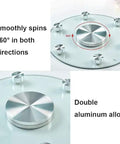 Round Tempered Glass Lazy Susan Turntable Smooth Operator Spin No More Elbow Banging Built Different Aluminum Shaft Anti Flip Guard Made For Massive Dining Tables Kitchen Workhorse Weekend Vibe Starter with double aluminum alloy base.