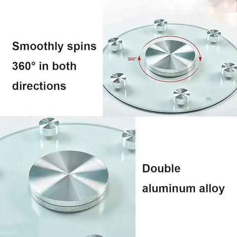 Round Tempered Glass Lazy Susan Turntable Smooth Operator Spin No More Elbow Banging Built Different Aluminum Shaft Anti Flip Guard Made For Massive Dining Tables Kitchen Workhorse Weekend Vibe Starter with double aluminum alloy base.