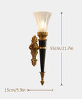 Top Grade Solid Copper Wall Sconce Light Fixture For Bedroom Hallway And Living Room Featuring Classic Antique Styling And Super Chill Ambiance To Straight Up Elevate Your Home Decor Vibe. 55cm tall sconce with clear glass shade and ornate detailing.